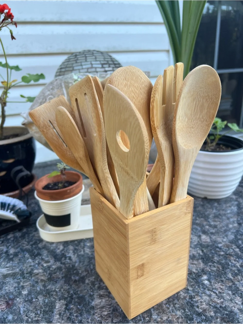 Bamboo Cooking Utensil 11 pcs Set with Holder - Natural Beige